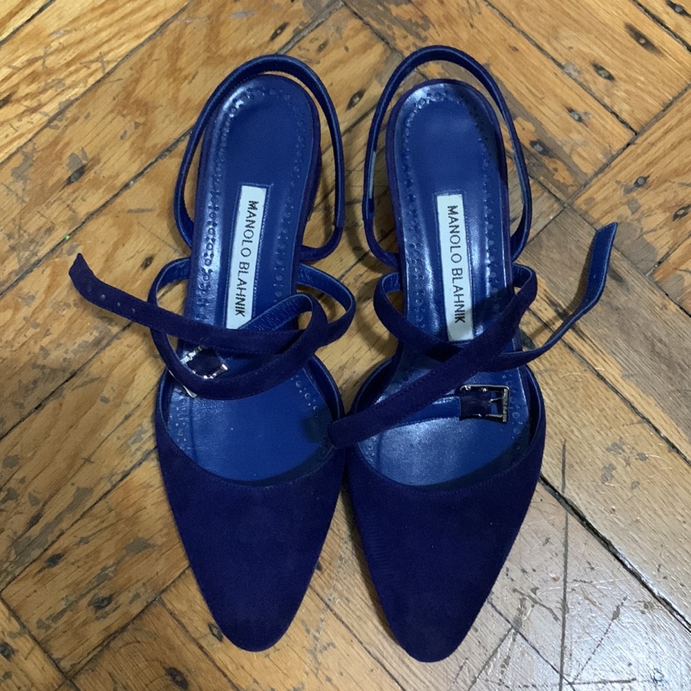 Manolo Blahnik Block Heel Ankle Strap Slingback